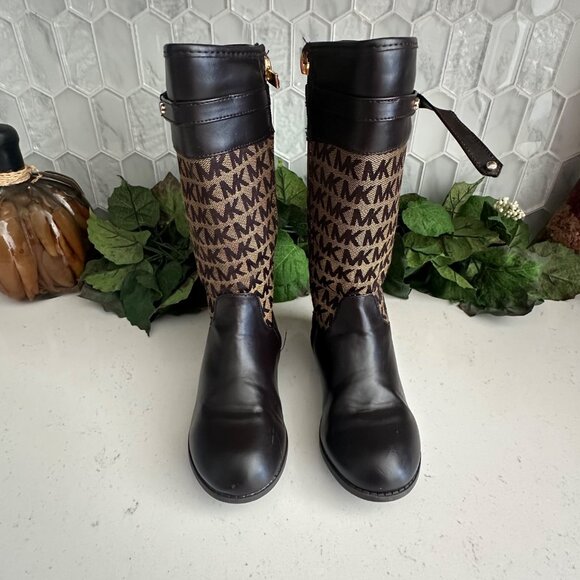 Michael Kors Logo Print Tall Children’s Riding Boots Brown Size 13 - Picture 1 of 8